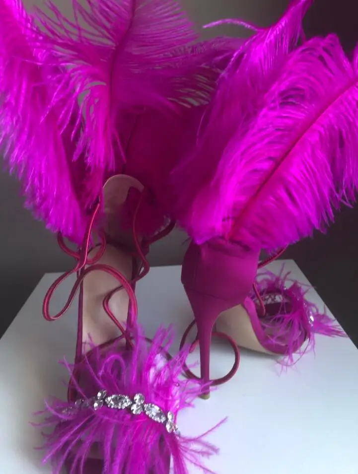 VIISENANTIN/Новинка г.; женские босоножки с кисточками, украшенные кристаллами и перьями; вечерние туфли на очень высоком тонком каблуке с открытым носком