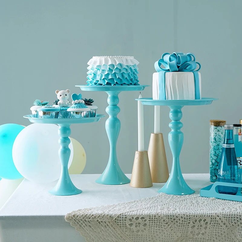 

Blue cake stand high foot metal iron cake tools for dessert table decoration wedding party suppliers sweet baking love
