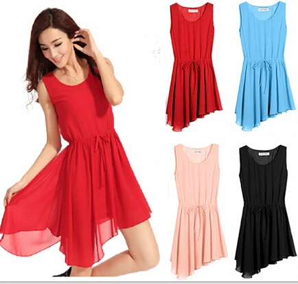 

2019 New Summer 10 color asymmetrical chiffon dress, plus size S - 4XL sexy party dress, fashion women vestidos girl dresses