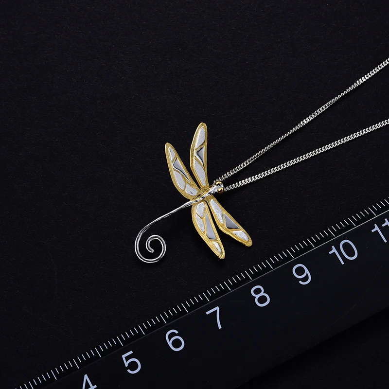 Lotus Fun Real 925 Sterling Silver Natural Handmade Fine Jewelry 18K Gold Cute Dragonfly Pendant for Women Gift