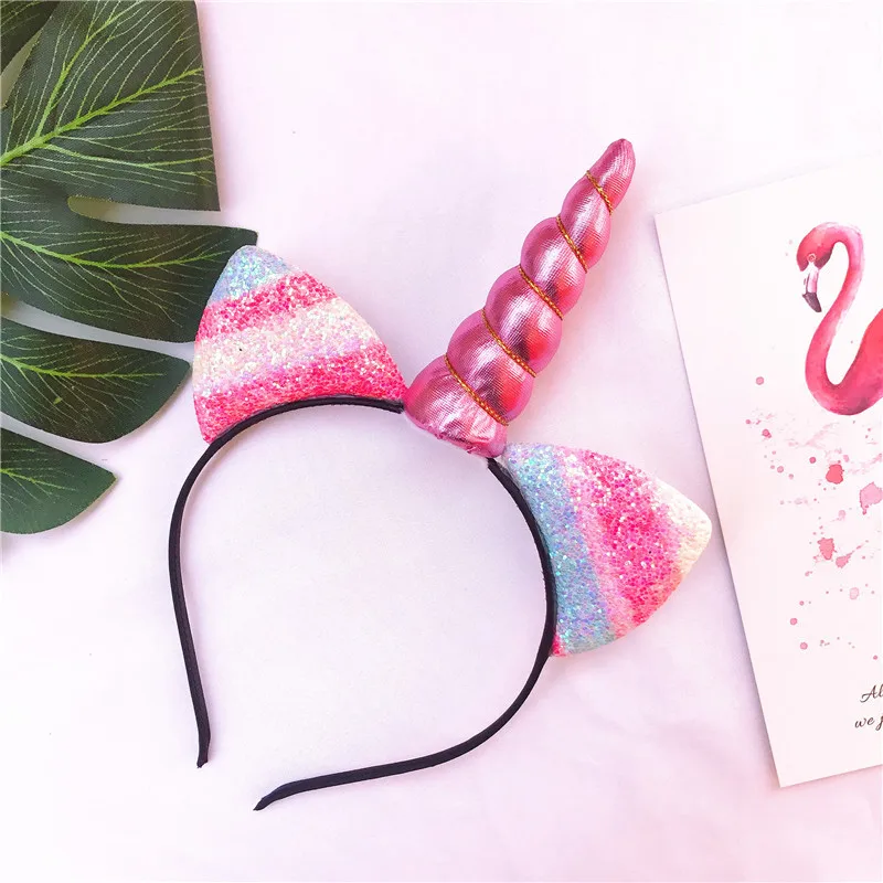 

Cute Headband Kids Hair Band Sweet Sequin Unicorn Horn Floral Headwear Crown Dot Party Cat Hairbands Baby Birthday Gift