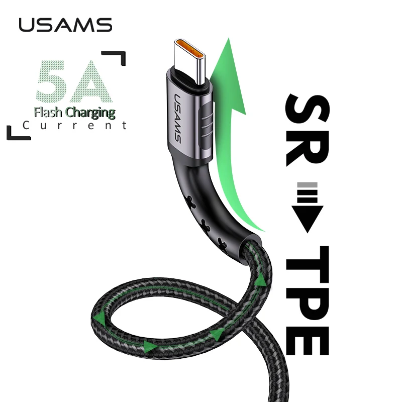 

5A Flash Charging Type C Cable for Huawei OPPO,USAMS QC USB C Data Cable SR braided Quick fast Charging USB cable for Samsung LG