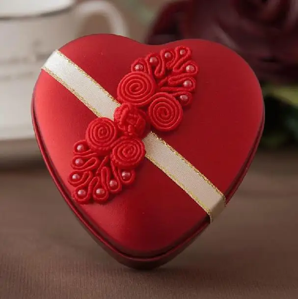 100 Pieces Heart Shape Mint Tin Box With Decoration 5 Color Red Gold