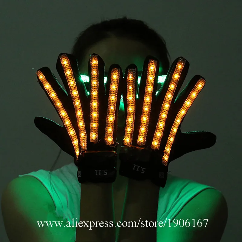 

Free Shipping Bright LED Stage Props Colorful Led Luminous Gloves Nightclub Bar Ktv Singer Dancer DJ Gloves Event Party Supplies