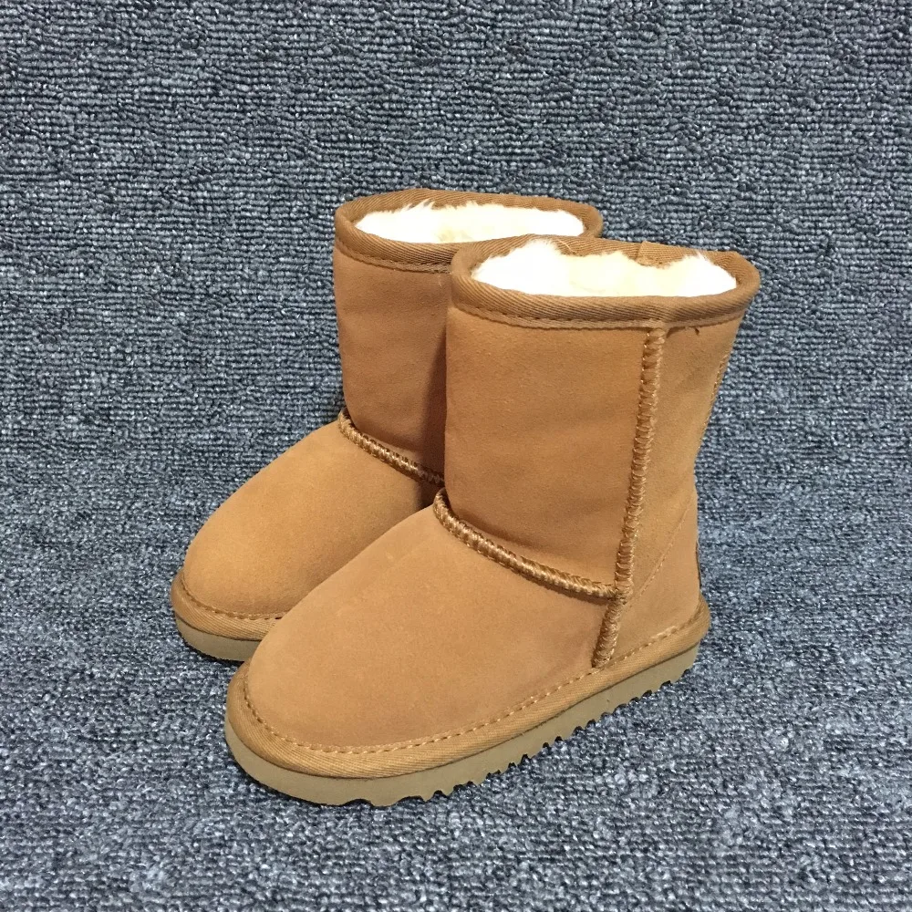 

EU21-35 Kids Ugs Australia Style Snow Boots Cow Suede Leather Waterproof Winter Warm Short Boots Brand Ivg Fit For 13.5CM-21CM