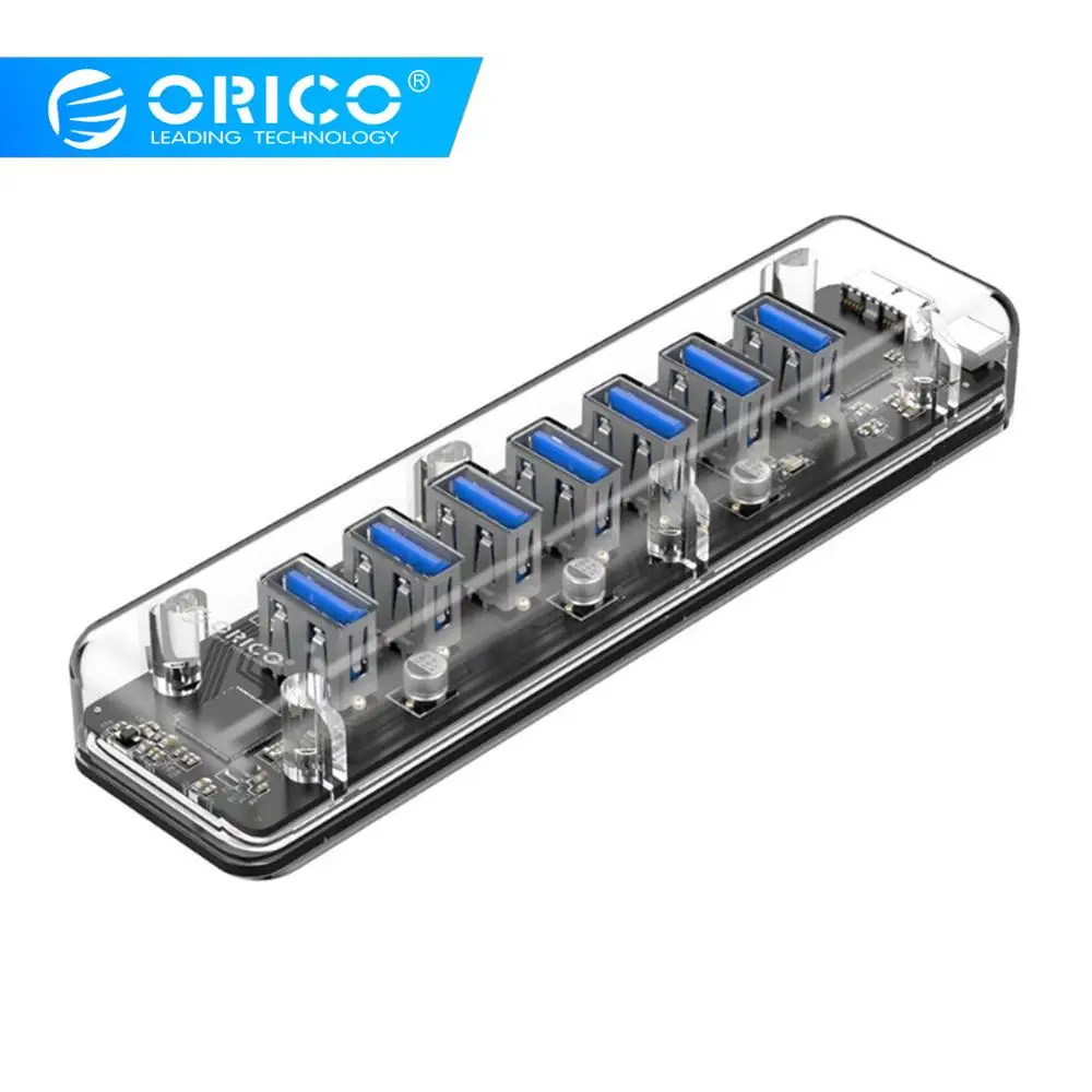 

ORICO 7 Port USB3.0 Transparent HUB High Speed 5Gbps Portable Hub USB Splitter for Apple Macbook Air Laptop PC Tablet