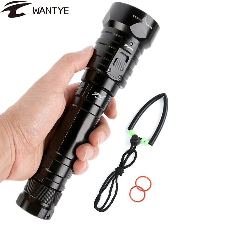 Kopen 4 XML L2 LED Duiken Zaklamp Fakkel 18650 26650 Lantaarn Onderwater Professionele Duiklamp Waterdichte Duiker Lamp licht