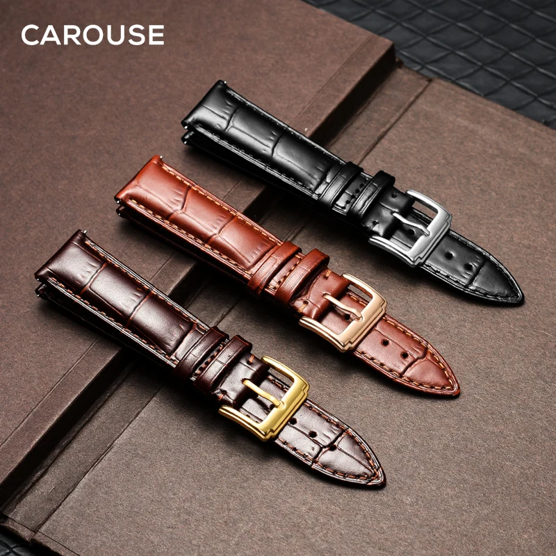 Ремешок Carouse из натуральной кожи для наручных часов черный браслет с