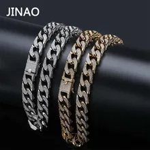 JINAO Hip Hop Jewelry 16mm Miami Cuban Chain Micro Pave Cubic Zirconia Necklace Full Iced Out Chain Gold Silver Bling Male Gifts