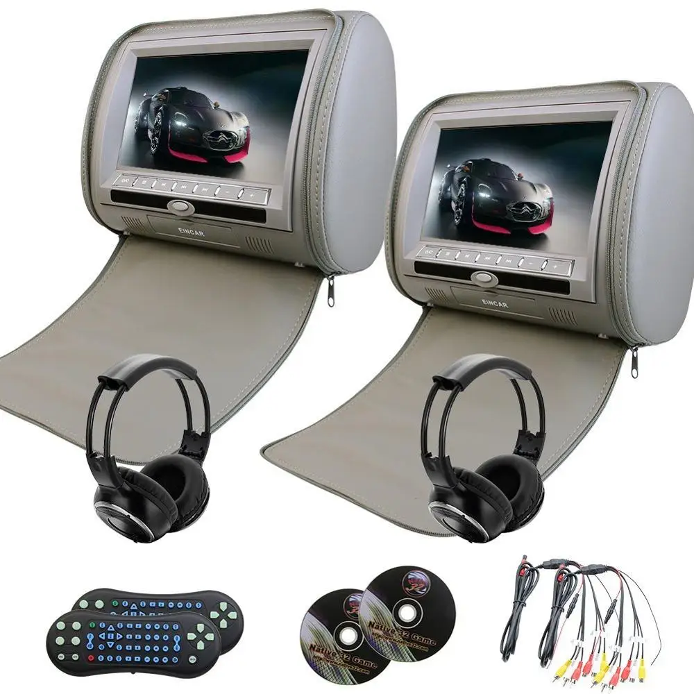 Eincar 2 шт. 9 дюймов ЖК двойной экран автомобильный монитор подголовник DVD видео плеер USB/SD/MP3/MP4 Поддержка 32 бит игры FM+ 2 ИК наушники