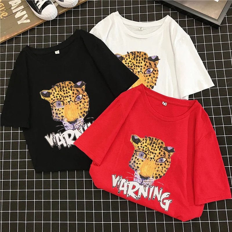 GGRIGHT футболка Kawaii женский Vogue Женская одежда леопардовая для женщин 2019 летняя