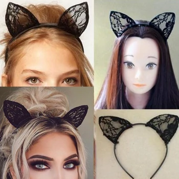 

Fashion 1pc Party Cat Fox Ear Lady Hairbands Sexy Black Lace Women Hand Made Head Band