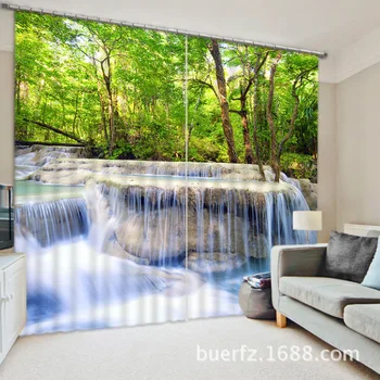

Forest waterfall 3D Blackout Curtains Healthy non-pollution Digital Print Customiz Design Tablecloth Shower Curtain Bedding