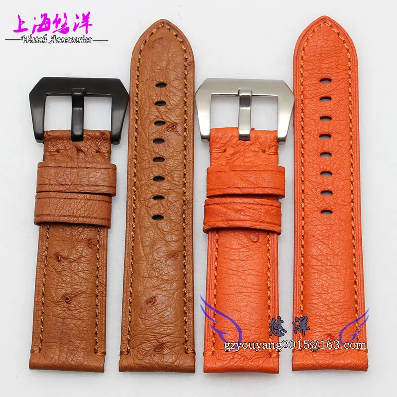 Ostrich leather strap bracelet male adapter PAM111 24MM black