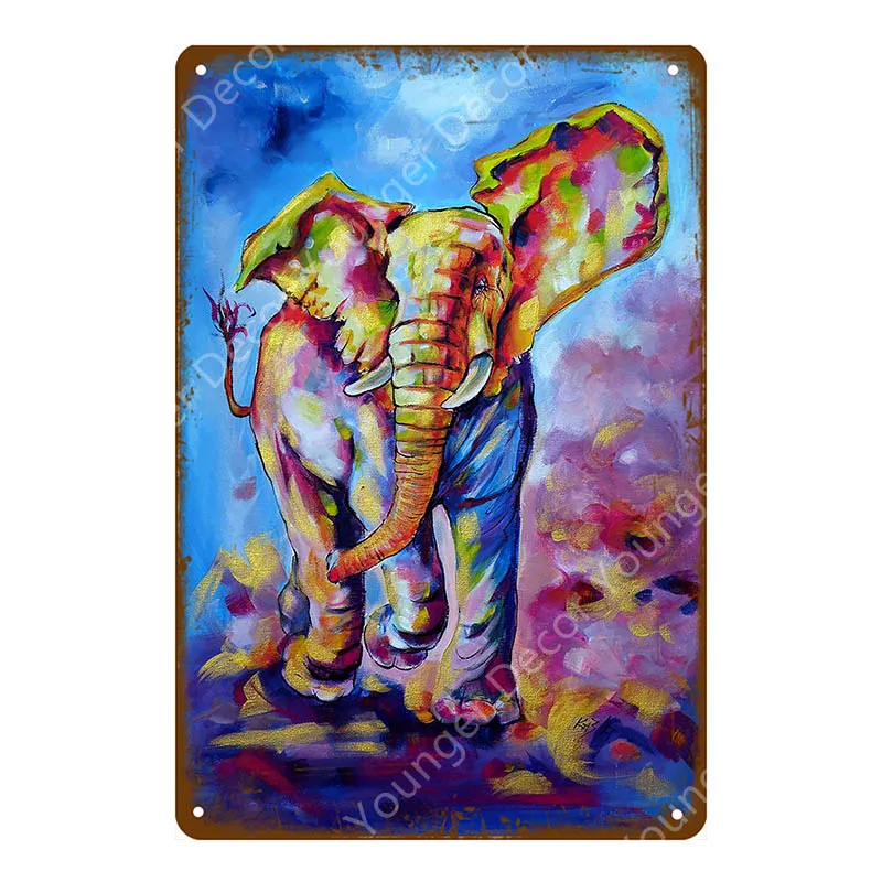 Абстрактные животные, масляные принты, красочные плакаты слона, металлические знаки, настенные Стикеры, художественная живопись для паба, бара, гостиной, домашнего декора - Цвет: YD2450