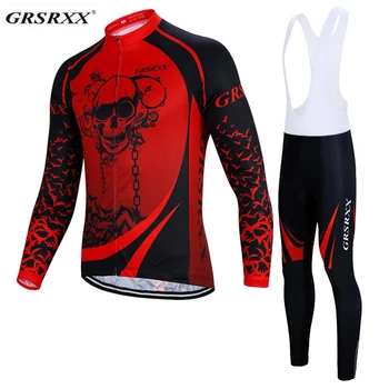 

GRSRXX Pro Bib Cycling Jersey Set Long Sleeve Cycling Clothing Autumn Quick-Dry MTB Bicycle Clothes Racing Bike Cycling Wear