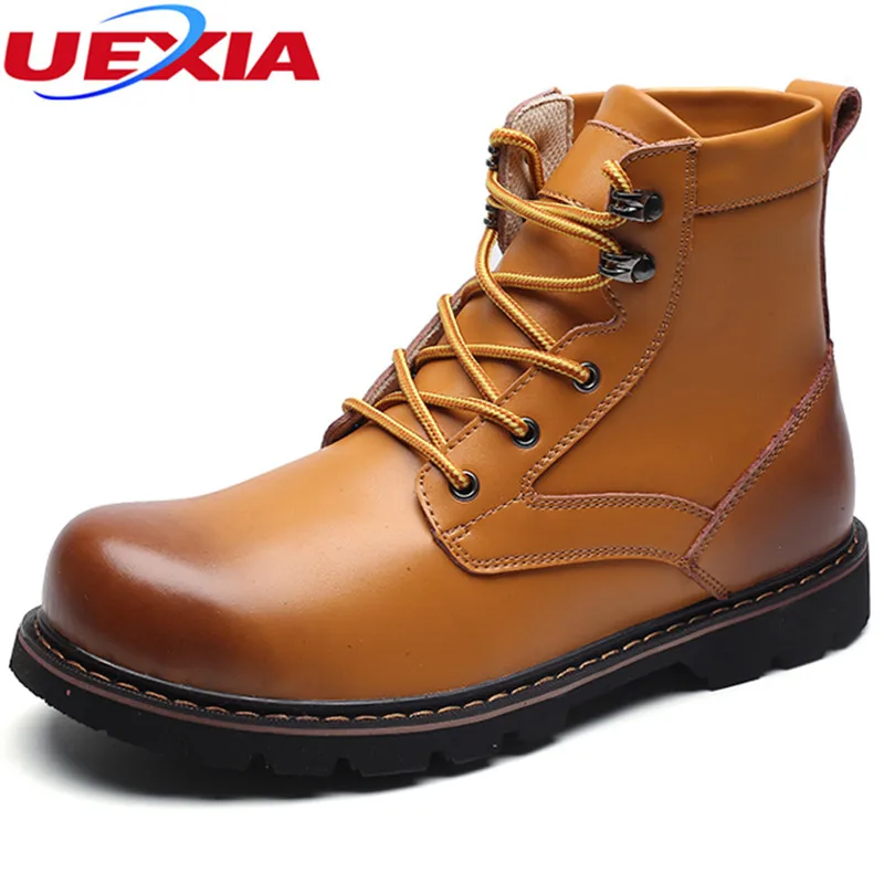 

UEXIA New Leather Men Boots Fashion Unisex High Top Martin Motorcycle Boots Men Shoes Botas Masculina Tooling Casual Work Dress