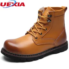 UEXIA New Leather Men Boots Fashion Unisex High Top Martin Motorcycle Boots Men Shoes Botas Masculina Tooling Casual Work Dress