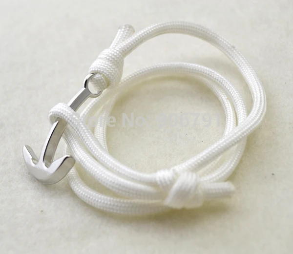 

Hot Sale 5pcs a lot rhodium plated white rope with anchor bracelet jewelry