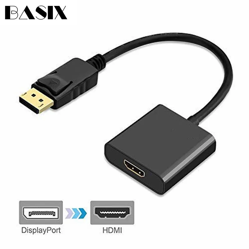 

Basix DP To HDMI Cable Adapter DisplayPort Male To HDMI Female Converter Cable Adapter Support 1080P for HDTV Projector Displays
