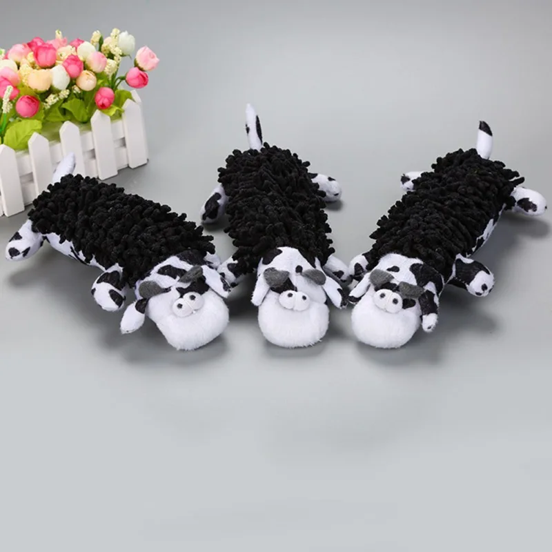 

Pet Soft Non-toxic Chew Toys for Dogs Small Dogs Mop Cow Shape Squeaky Plush Funny Toys