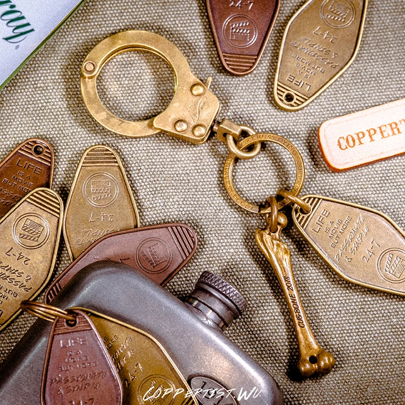 Coppertist. Wu винтажный латунный брелок для ключей ручной работы Золотое модное ретро