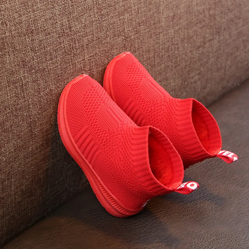 2018 Baby Girl Boy Snow Boots Children Winter Boots Warm Plush Kids Outdoor Boots High Quality Sports Knitted Socks Shoes