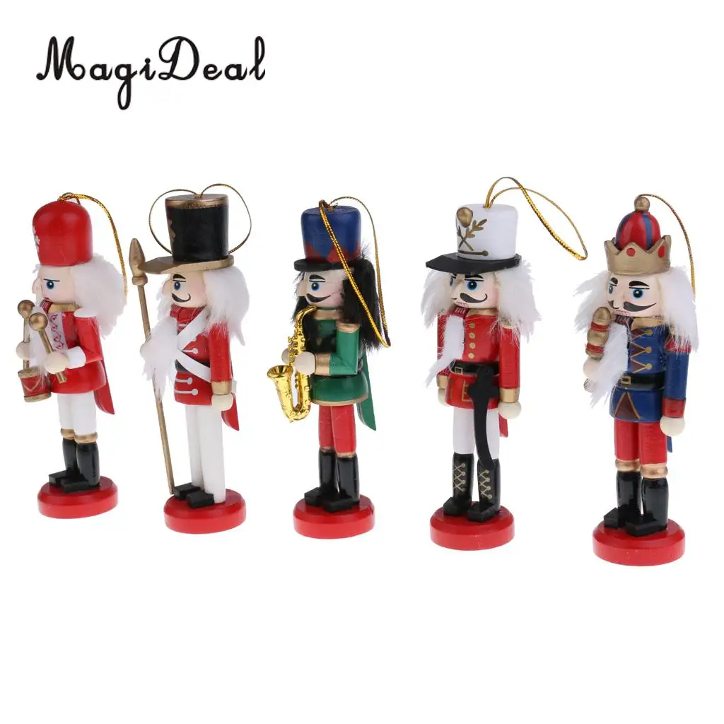 11Pcs 12cm Christmas Decorations Wooden Soldiers Nutcracker Puppets Figures Pendants Christmas Ornaments Office Table Desk Decor