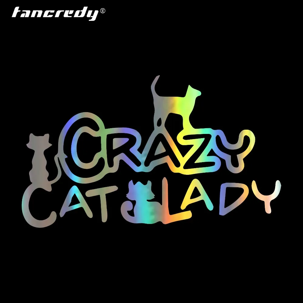 

Tancredy 14*8CM Crazy Cat Lady Car Stickers and Decals Funny Bumper Sticker Auto Vinyl Sticker Car Styling Truck Decoration