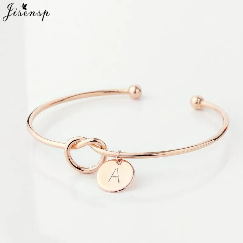 Jisensp Personalize A-Z Knot Initial Bracelets Bangles 26 Letter Open Armband Cuff Bangle for Women Bridesmaid Jewelry Pulseira bangle bracelet