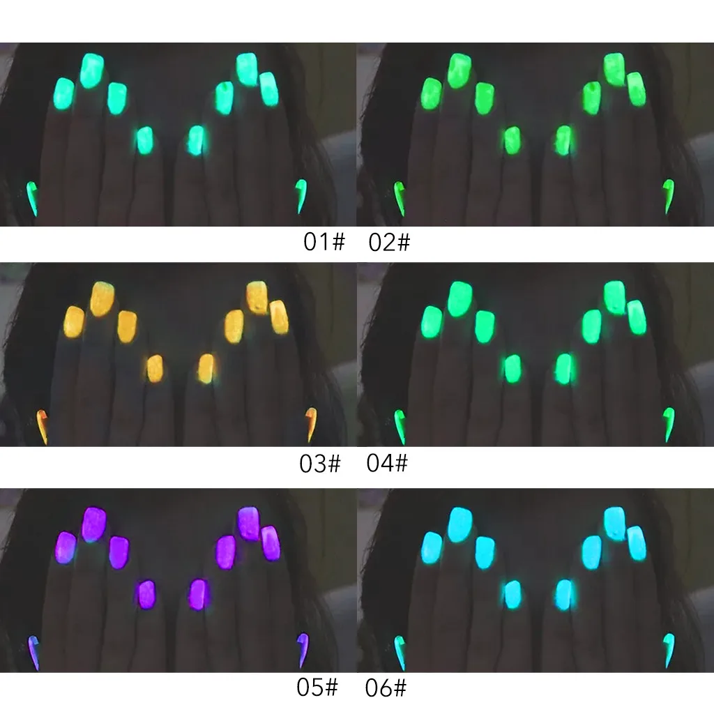 Светящиеся модели для дизайна ногтей светящиеся украшения для ногтей яркий лак для ногтей порошок светится в темноте пыль светящийся пигмент