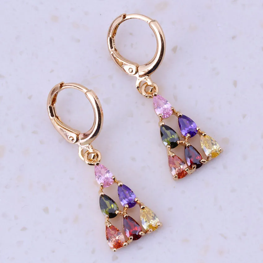 

Perfect Multicolor Imitation Multigem Yellow Gold Color Drop Dangle Earrings Women Cheap Fashion Jewelry Free Gift Box F0028