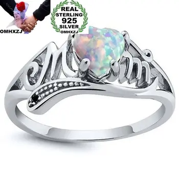 

OMHXZJ Wholesale European Fashion Woman Man Party Wedding Gift Silver White Blue Green Heart Opal 925 Sterling Silver Ring RR158