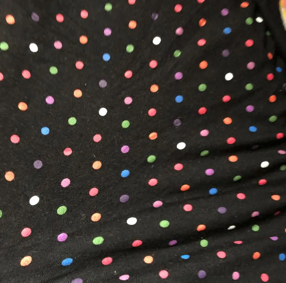 

100x150black colorful dot print knitted stretch Sewing diy Patchwork Elasticity cotton fabric For Sewing diy Baby kids Clothing