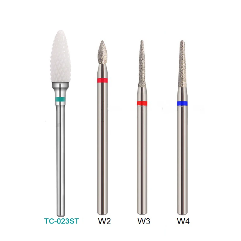 Набор керамических сверл для ногтей RIKONKA 3/32 '', фрезы для маникюра, алмазные электрические инструменты для маникюра и дизайна ногтей - Цвет: TC-023ST-W2-W3-W4