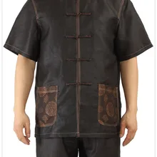 Новое прибытие чистый гамбированный Guangdong Шелковый китайский стиль одежды, шелк мужской стоячий воротник рубашки, шелковые рубашки с коротким рукавом