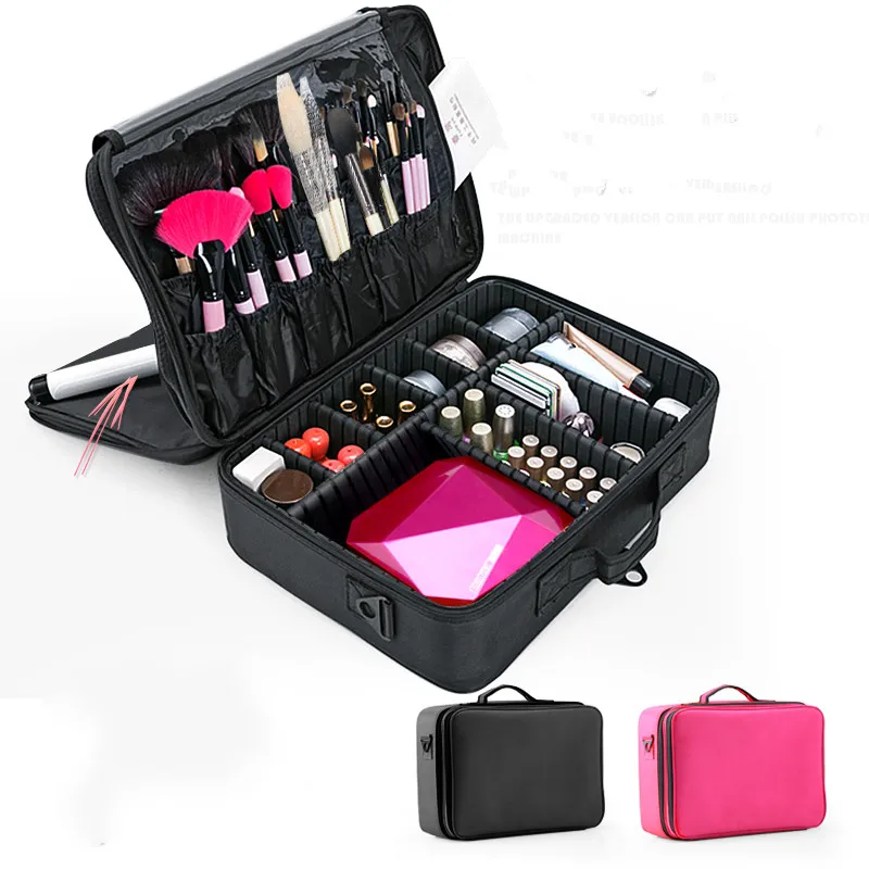 Professional Large Capacity Case Nail Beauty Embroidery Toolbox Makeup Box with tray bag and small |