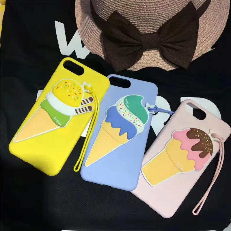 3D Silicone Ice Cream Cell Case for iPhone6 6s 6Plus 6sPlus 7 7Plus Shockproof with Lanyard Ready Soft Cover Stock Free Shipping |