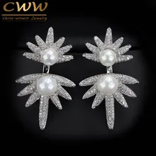 CWWZircons тренды CWW бренды кубический циркон камень проложили двойной жемчуг серьги для женщин серебро 925 ювелирные изделия CZ351