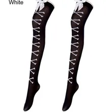 1 пара новых Для женщин Туника туника с бантиком носки с бантиком с голенищем выше колена, высокие кружевные чулки