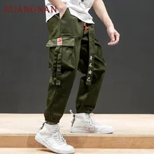KUANGNAN китайский стиль ленты брюки карго для мужчин Jogger Японская уличная одежда Джоггеры мужские брюки хип-хоп брюки мужские брюки