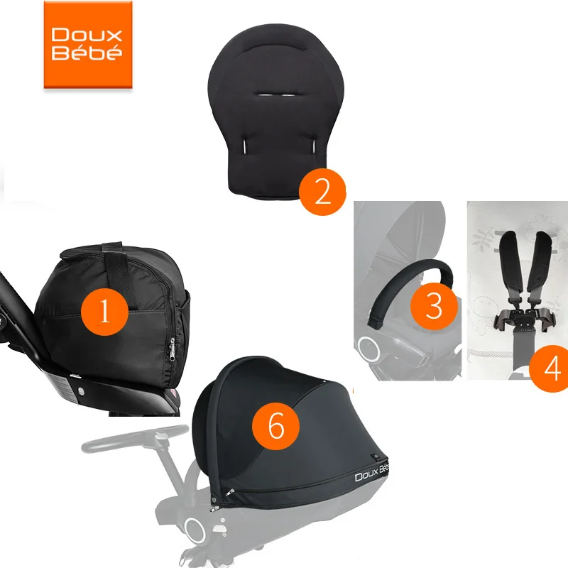 

Baby Stroller Accessories fit Doux bebe High Landscape Brake armrest, 5 Point Harness seat belt, shopping bag ,seat Cushion