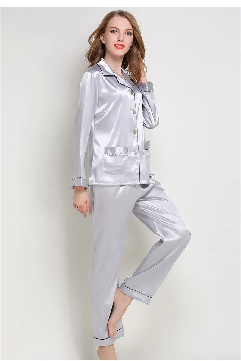 JULY'S SONG 2 шт. Дамская мода искусственный шелк осень Payamas костюм с длинными рукавами брюки ночная рубашка женская домашняя одежда