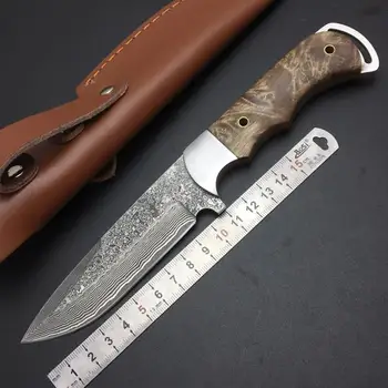 

hot High-grade Damascus knife Tactical knife Shiro Wood outdoor boutique gift collection straight knife cutting tools