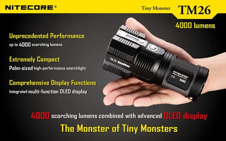 NITECORE TM26 Led 4000 люмен 454 м расстояние Oled дисплей поиск перезаряжаемый фонарик+ 18650 батарея+ NHM10