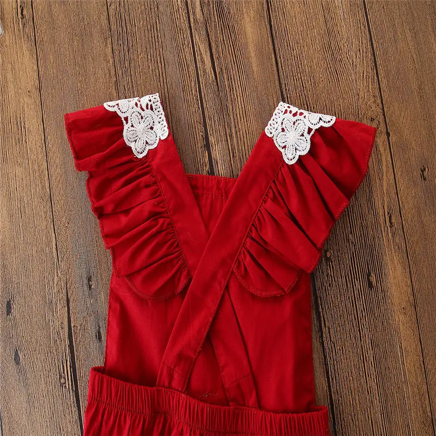 Модные комбинезоны для девочек красный цветочный кружевной комбинезон боди-майка для новорожденных девочек от 0 до 24 месяцев