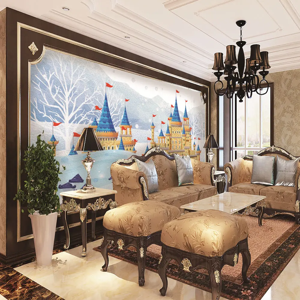 Custom wallpaper murals cute snow scene castle oil painting children's room wall - high-grade waterproof material Custom wallpaper murals cute snow scene castle oil painting children's room wall - high-grade waterproof material