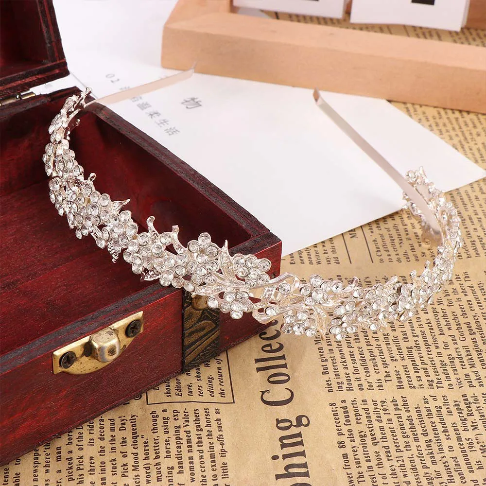 

1Pc Twinkling Full Crystal Rhinestone Flower Leaf Wedding Bridal Flower Girl Tiara Jewelry Hair Head Bands Hair Accessories