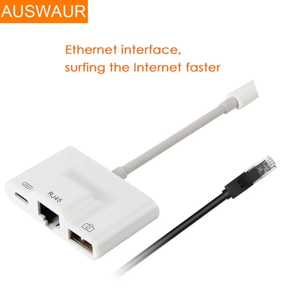 RJ45 Ethernet LAN проводной сетевой адаптер компактный для iPhone Ethernet-адаптер для iPad кабель Зарядное устройство Многофункциональный USB Порты и разъёмы 3 в