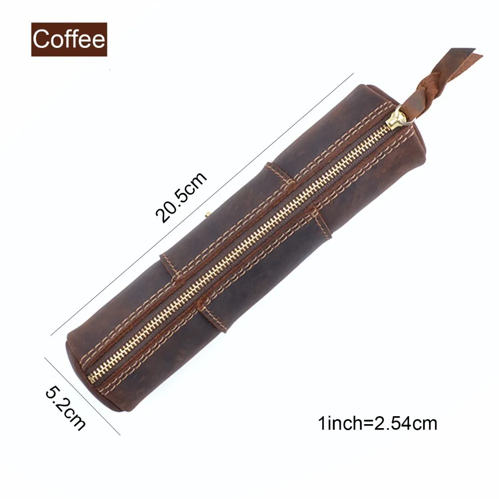 Coffee Натуральная кожа молния ручка карандаш сумка ручной работы Винтаж Ретро стиль креативный Trinodal модель школы стационарный продукт - Цвет: Coffee